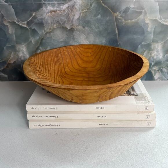 Vintage Primitive Folk Art Hand Carved Wood Serving Bowl 11" MCM - Picture 1 of 10
